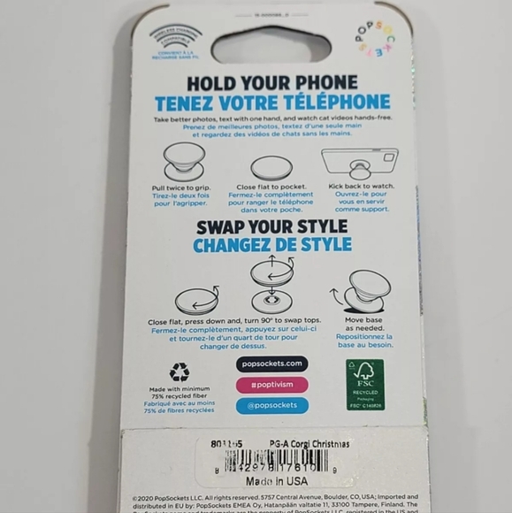 Popsockets Pop Sockets Holiday Santa Hat Puppy Dog Corgi Butt Pop Grip Top NEW - Picture 3 of 3